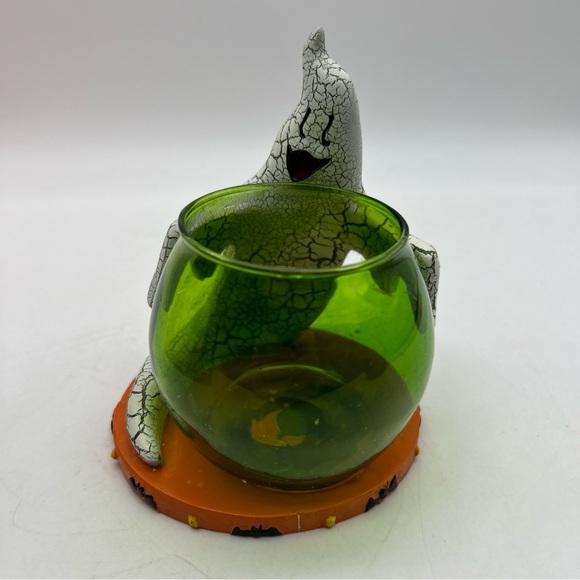 Rare Vtg Kirkland's Halloween Crackled Ghost Candleholder w Green Glass Votive - Picture 2 of 15